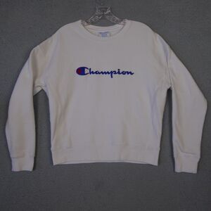 Champion Sweatshirt Womens Medium White Reverse Weave Spellout Crewneck Pullover